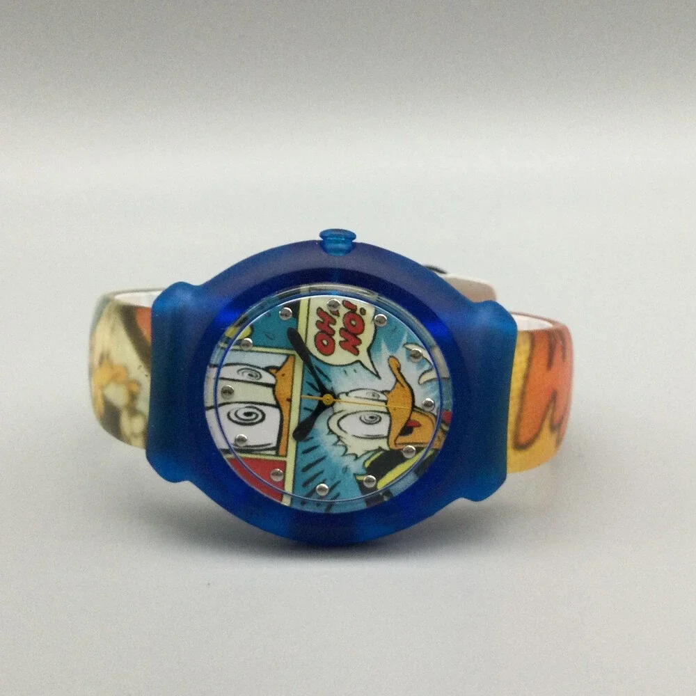 Disney Snap Donald Duck Boys Watch Blue Case Comic Dial Slap Band New Battery